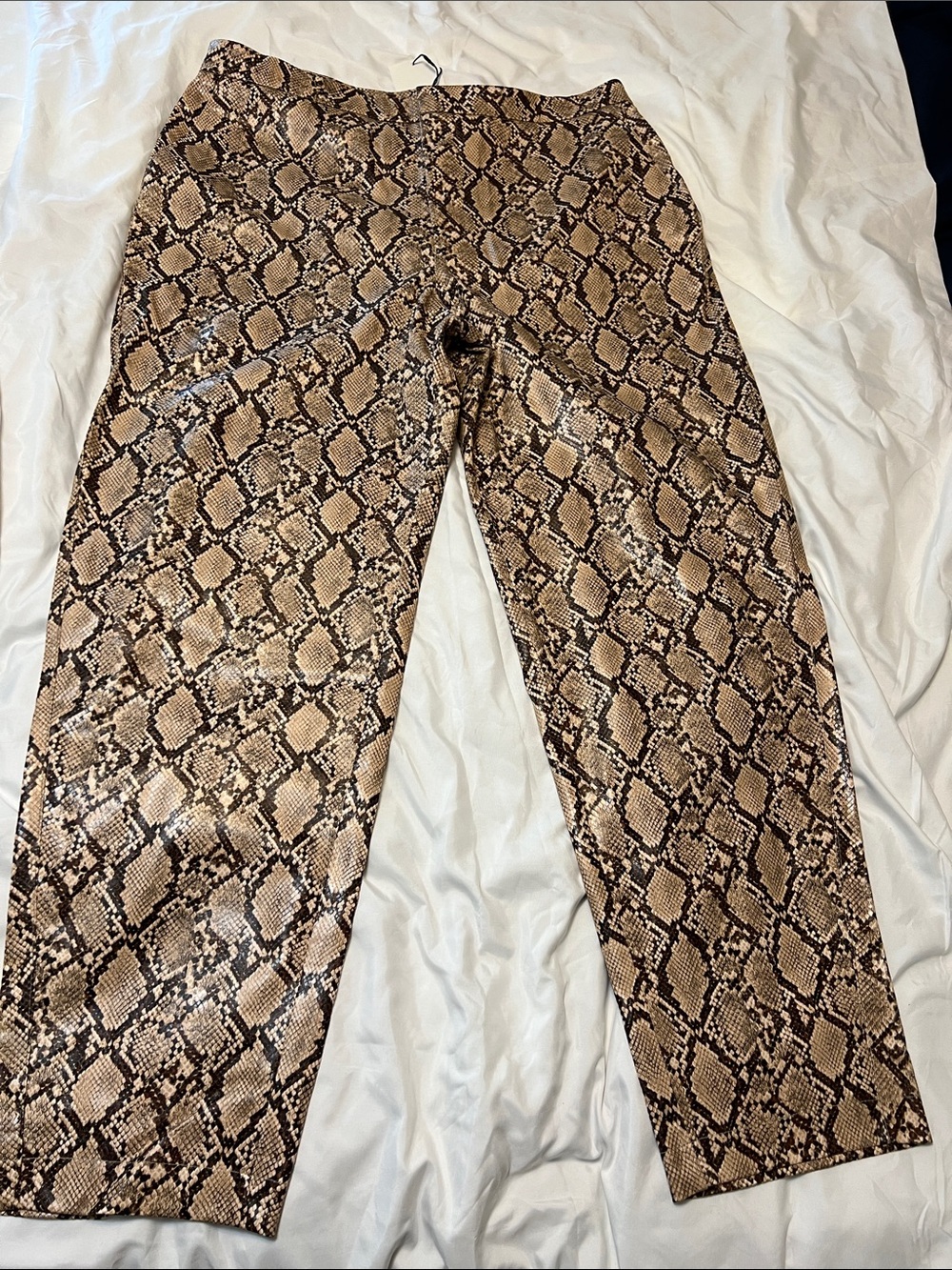 Zara Snake-Print Faux Leather Pants in Tan and Black